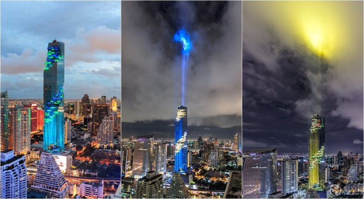 泰國第一高樓 MahaNakhon 8月29日以燈光秀對(duì)外宣布完工